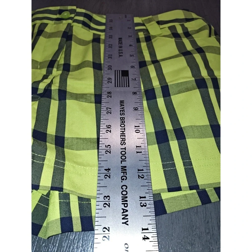 Adidas Woman's neon green and navy plaid Golf Shorts Size 12 - Picture 4 of 11